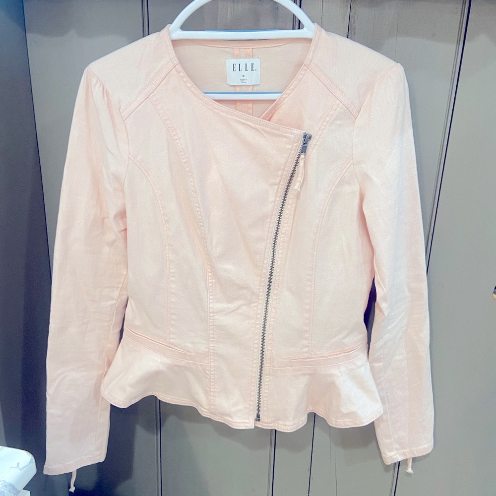 Elle Zip Front Ruffled Denim Jacket